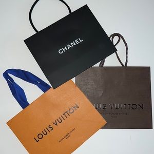 3 pcs assorted Chanel Louis Vuitton paper shopping gift bag packing storage auth